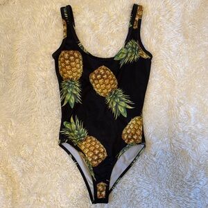 Forever 21 Black Pineapple Print One Piece Swimsuit